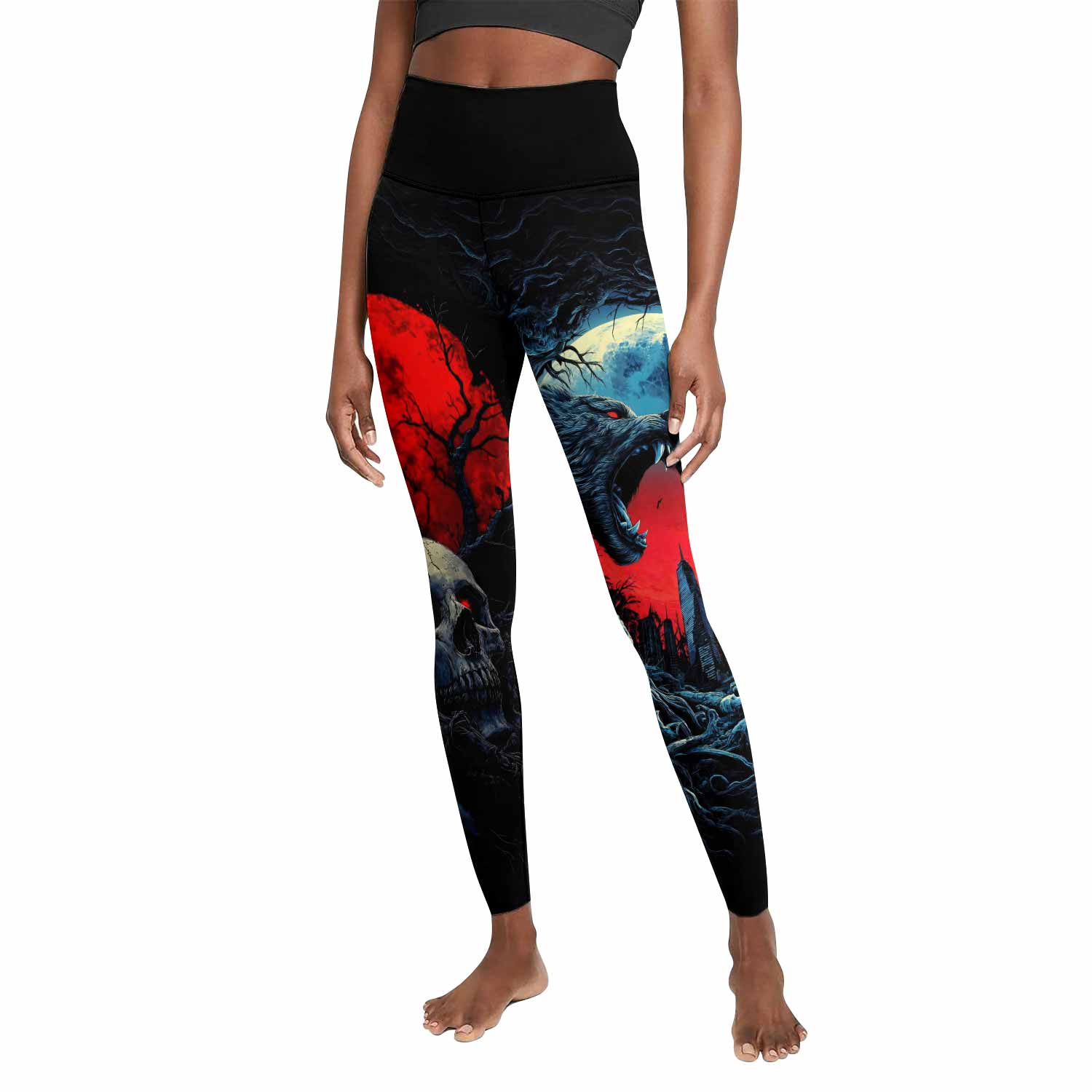 Twin Wolf Apocalypse Women's Leggings - front view mockup