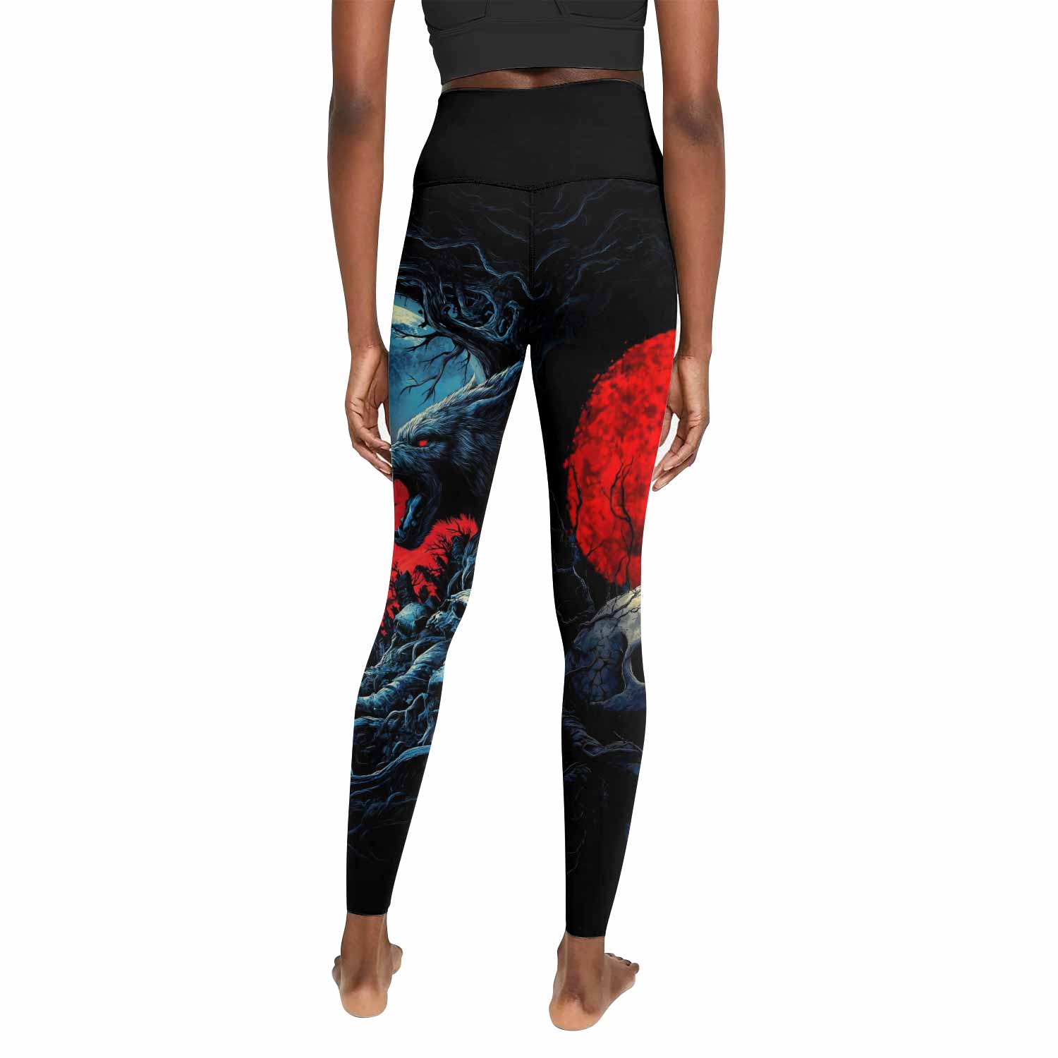 Twin Wolf Apocalypse Women's Leggings - back view mockup