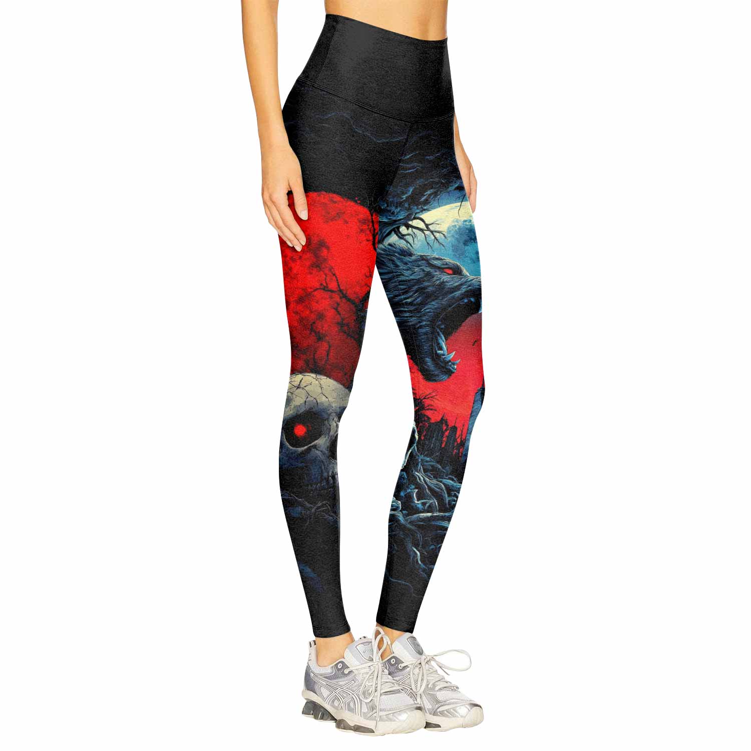 Twin Wolf Apocalypse Women's Leggings - right side mockup