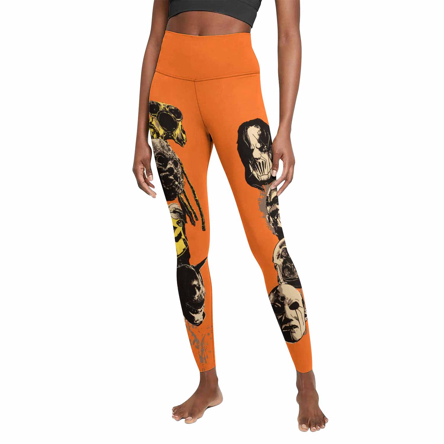 Slipknot Splatter Orange Women's Leggings - front view mockup