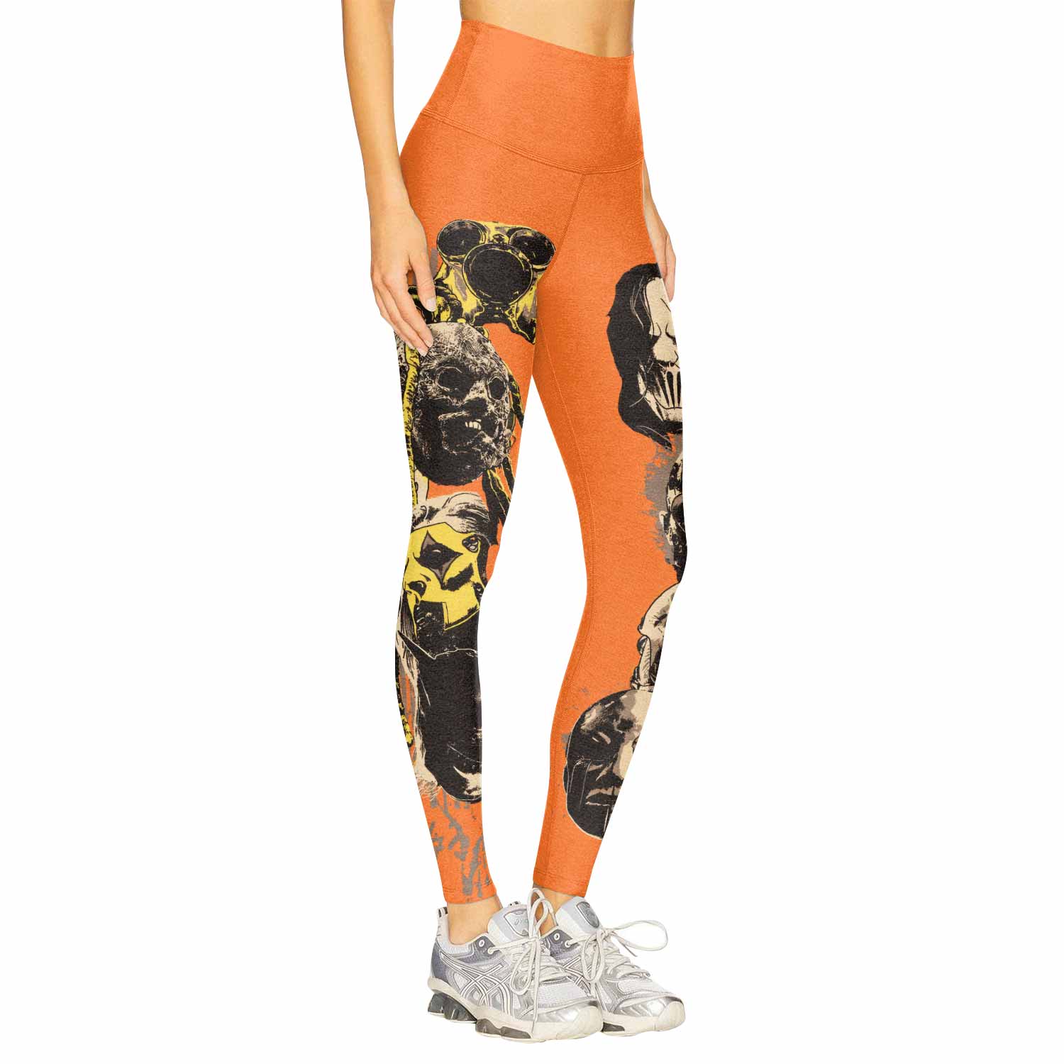 Slipknot Splatter Orange Women's Leggings - right side mockup