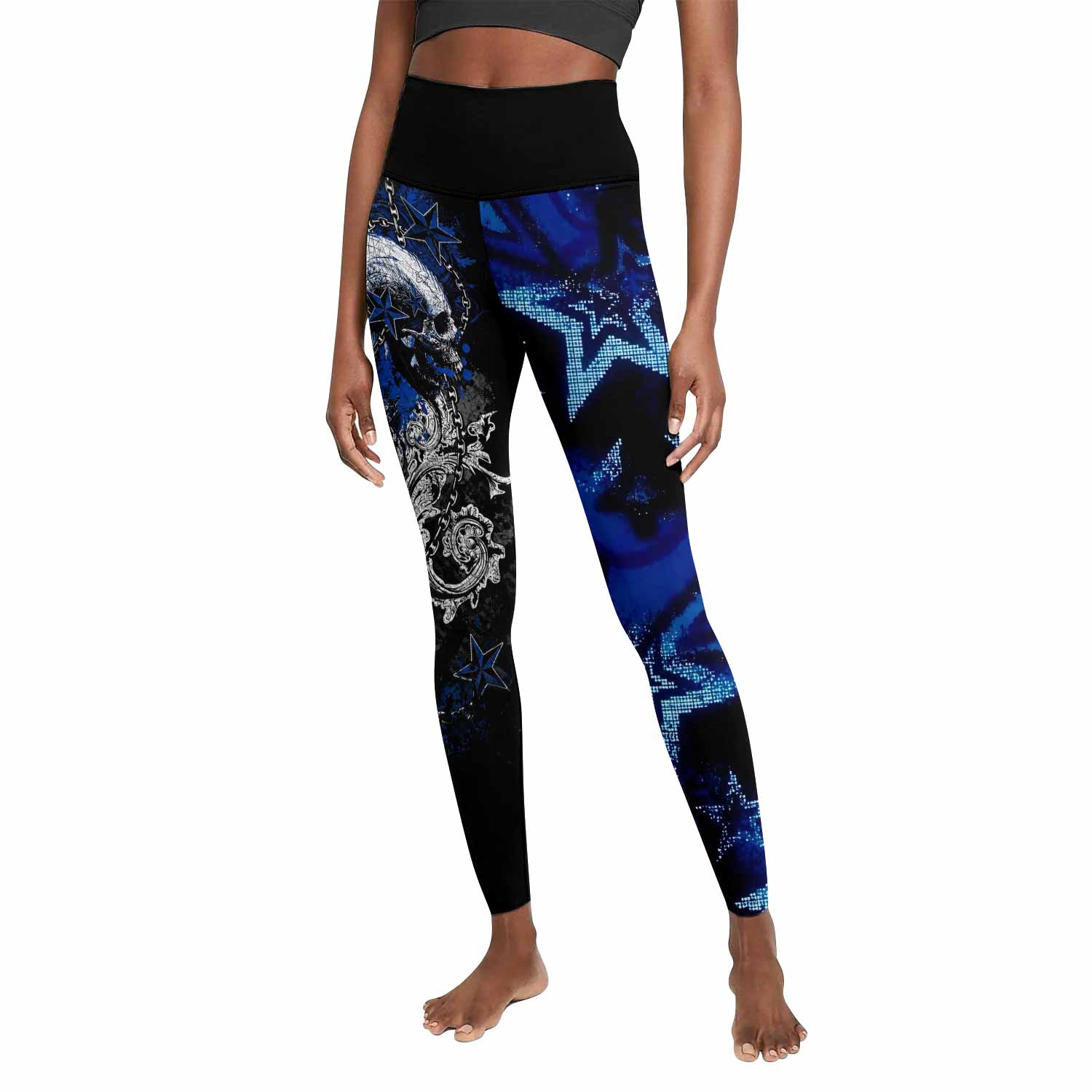 Blue Winged Skull Women's Leggings - front view mockup