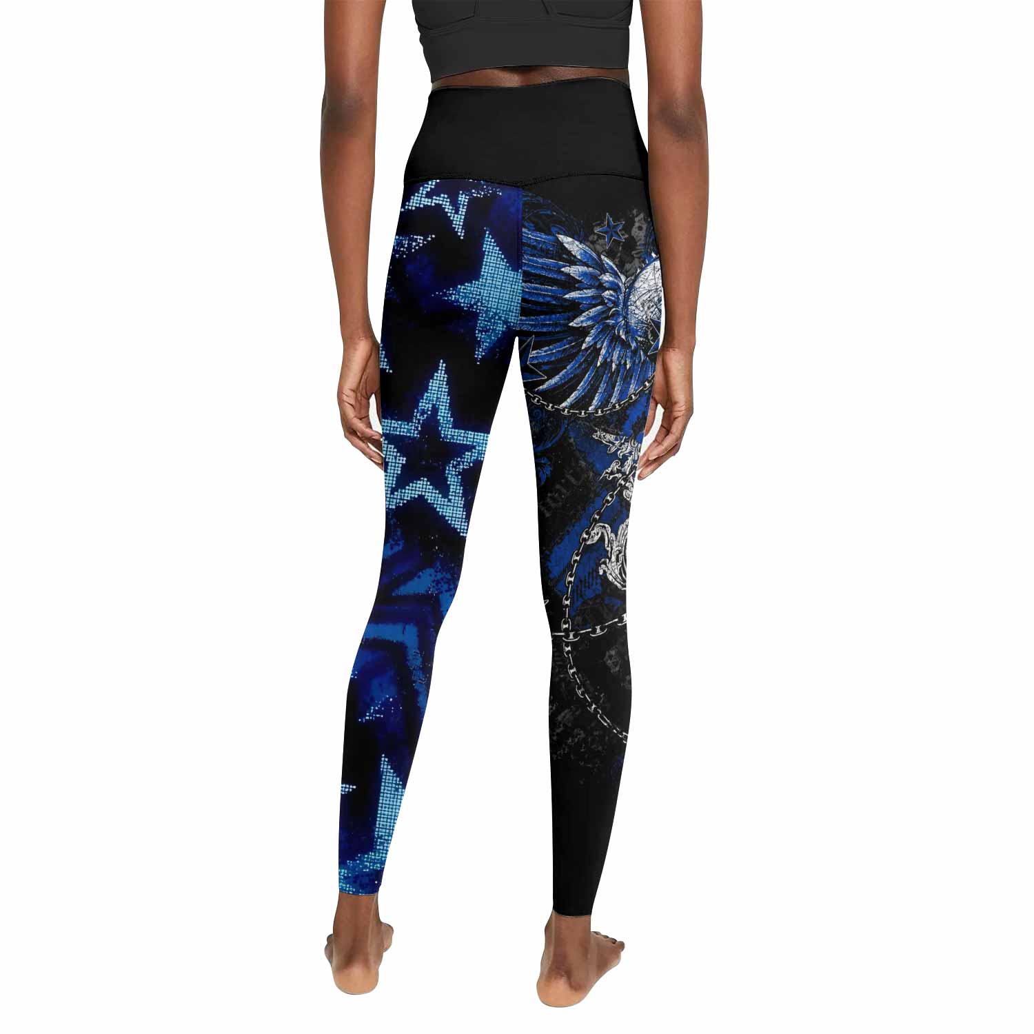 Blue Winged Skull Women's Leggings - back view mockup