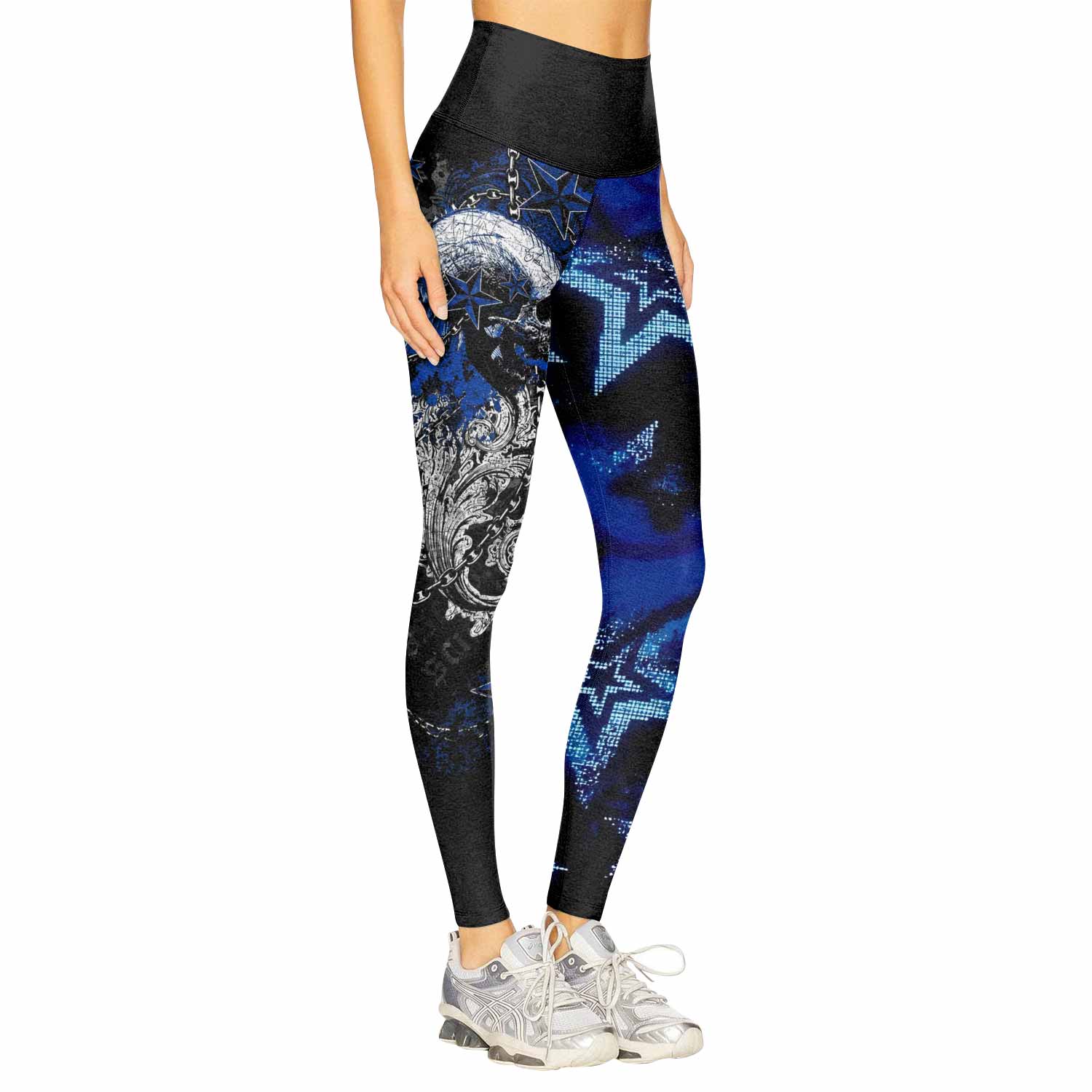 Blue Winged Skull Women's Leggings - right side mockup