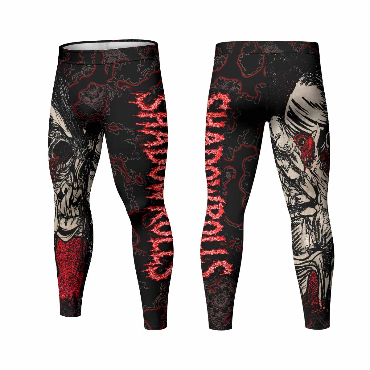 Crimson Hollow Skull Men's Leggings - front and back view