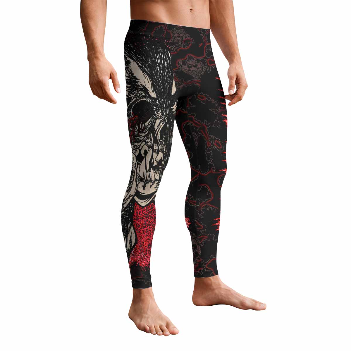 Crimson Hollow Skull Men's Leggings - front view mockup