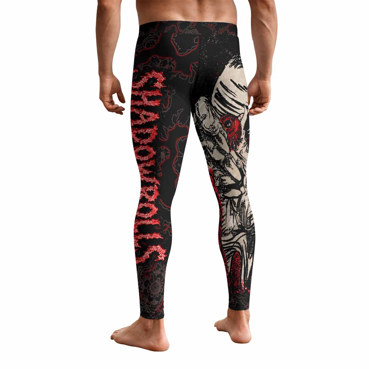 Crimson Hollow Skull Men's Leggings - back view mockup