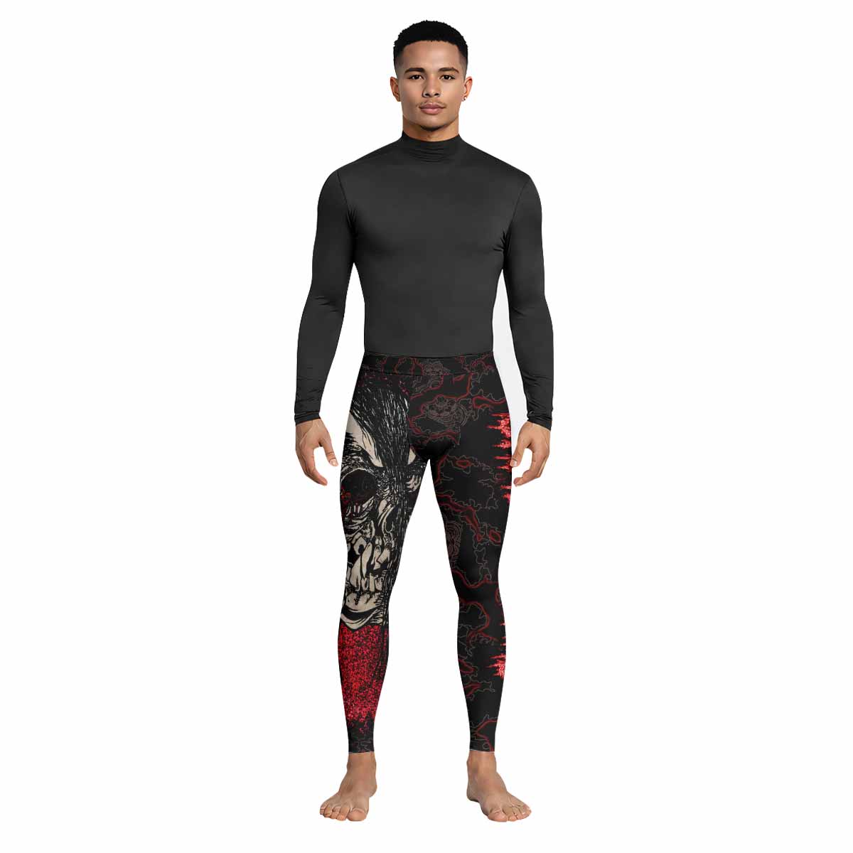 Crimson Hollow Skull Men's Leggings - lifestyle view