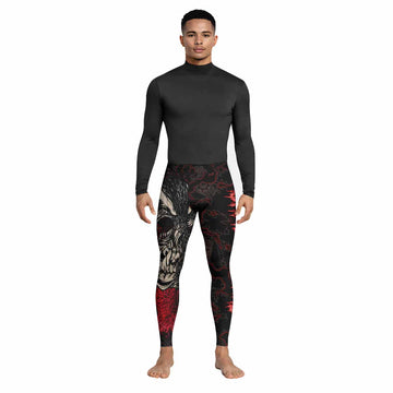 Crimson Hollow Skull Men's Leggings - lifestyle view