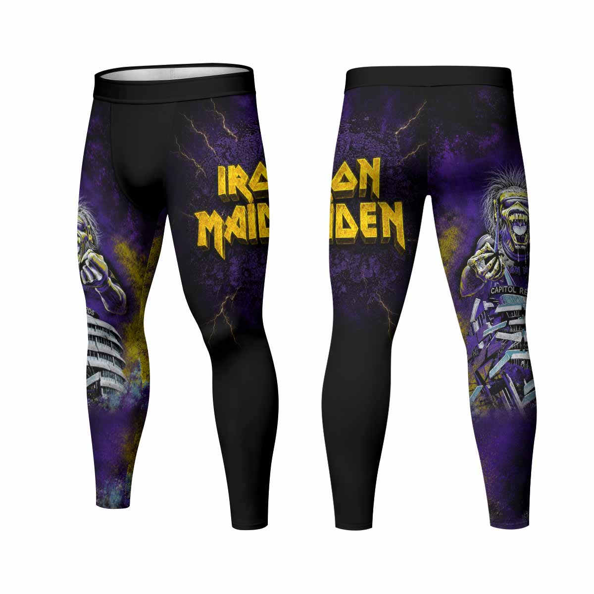 Iron Maiden Capitol Chaos Eddie Men's Leggings - front and back view