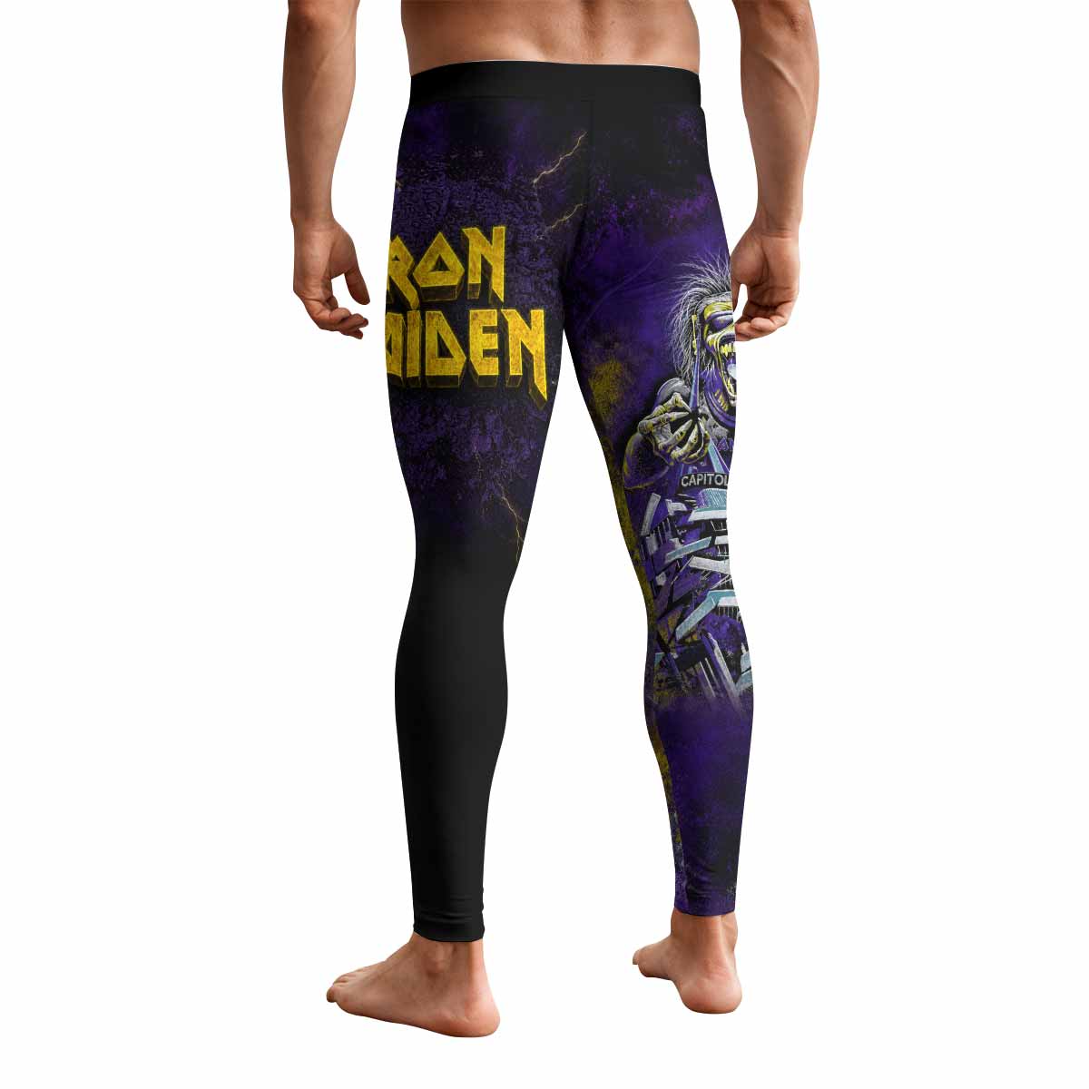 Iron Maiden Capitol Chaos Eddie Men's Leggings - back view mockup