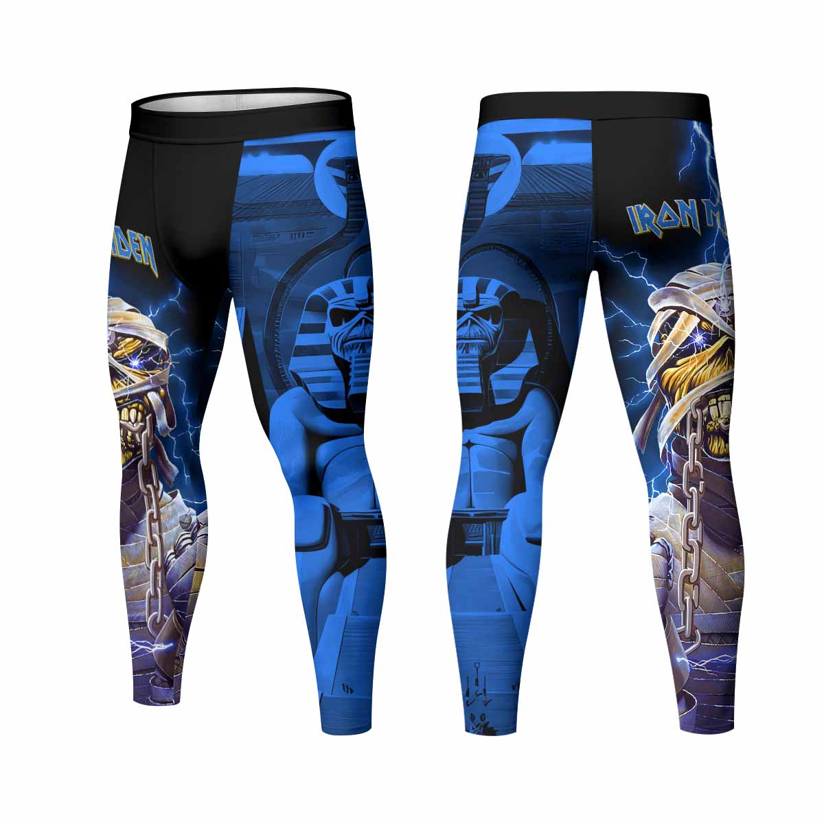 Iron Maiden Powerslave Mummy Eddie Men's Leggings - front and back view