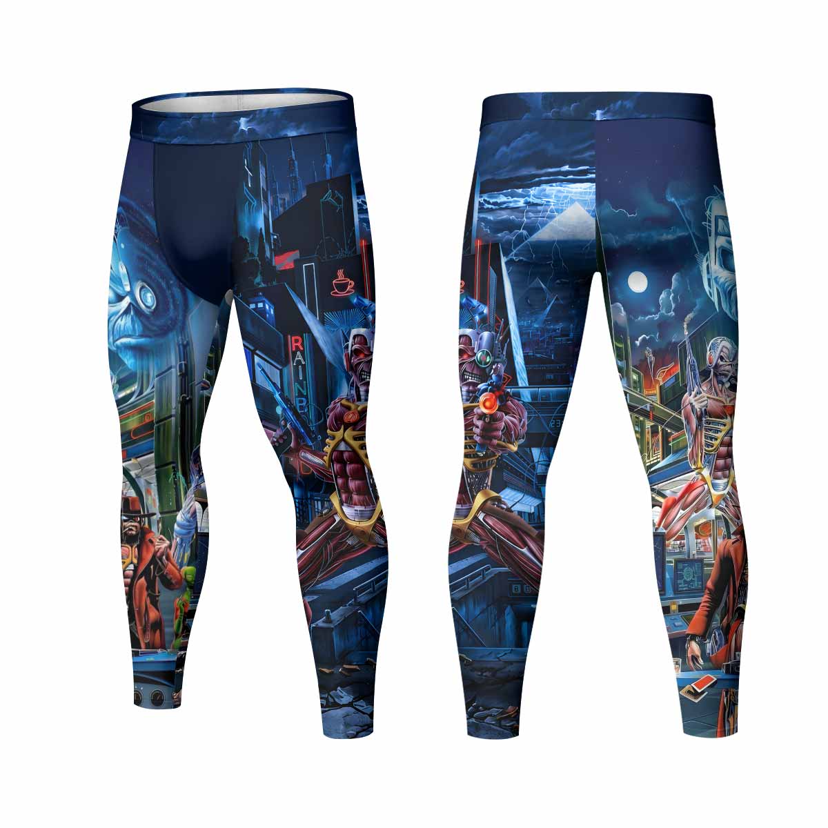 Iron Maiden Somewhere in Time Eddie Cyborg Men's Leggings - front and back view