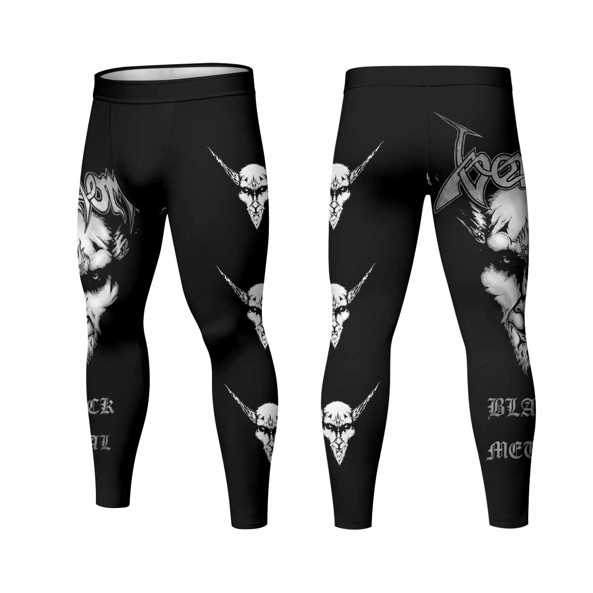 Venom Black Metal Goat Sigil Men's Leggings - front and back view
