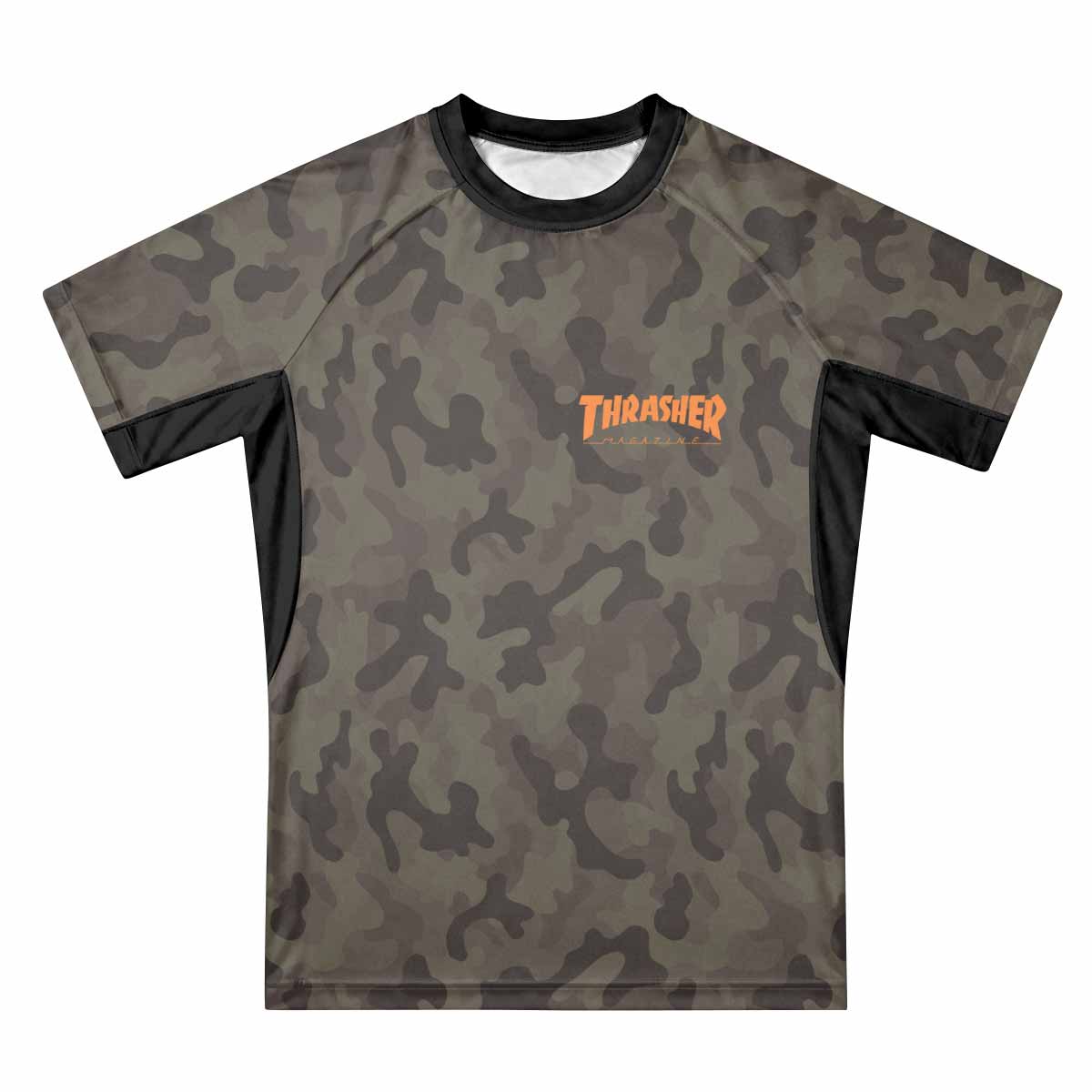 Thrasher Camo Premium Rash Guard Short Sleeve - front view mockup