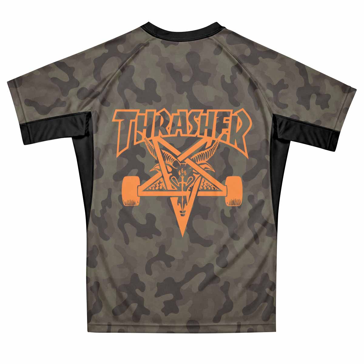 Thrasher Camo Premium Rash Guard Short Sleeve - back view mockup