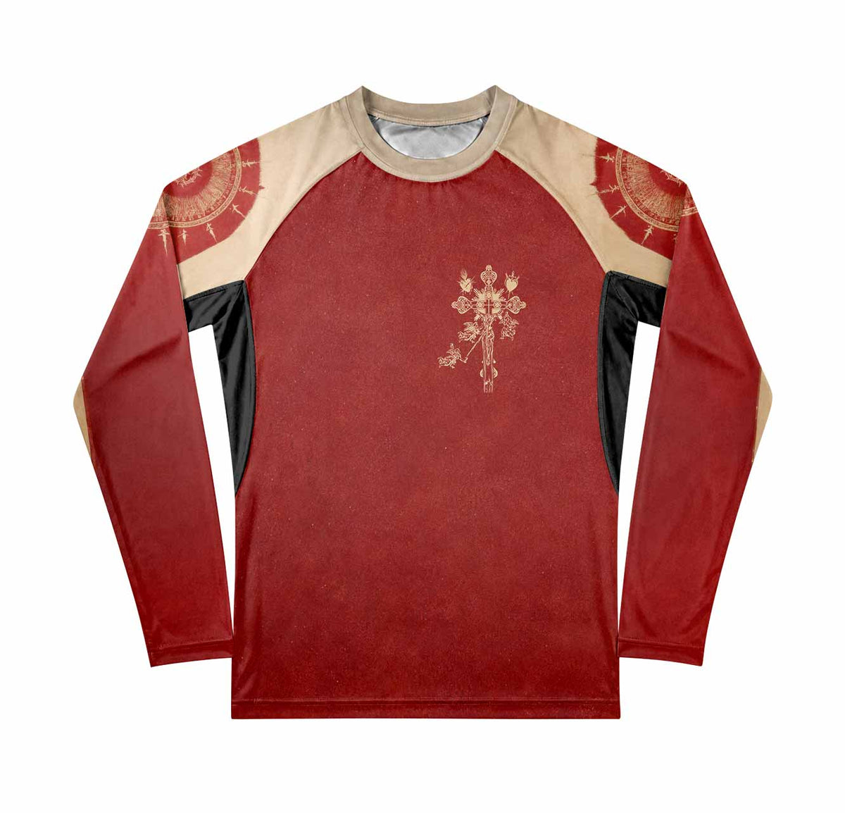 Mother of Sorrows Premium Rash Guard Long Sleeve - front view mockup