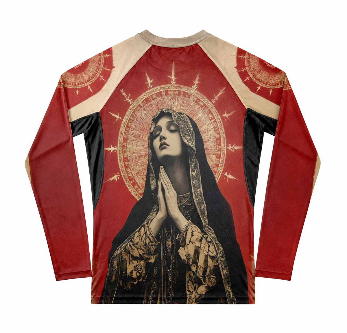 Mother of Sorrows Premium Rash Guard Long Sleeve - back view mockup