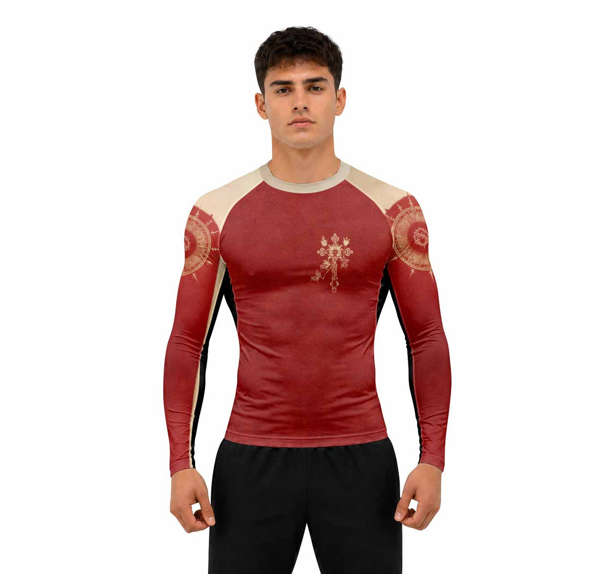 Mother of Sorrows Premium Rash Guard Long Sleeve - men lifestyle view
