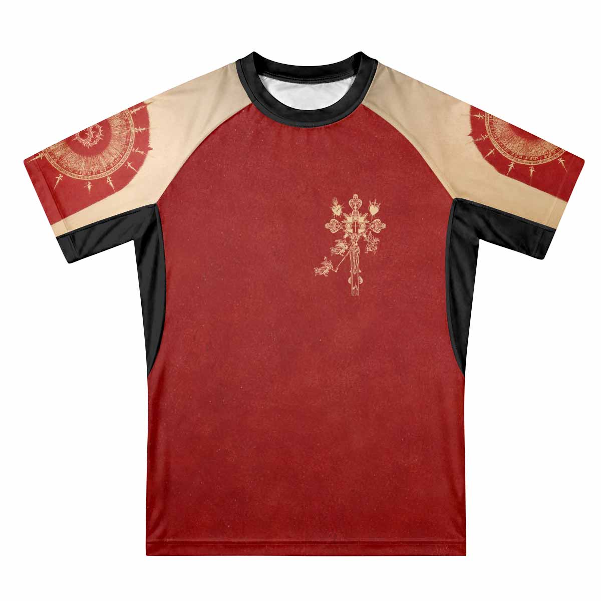 Mother of Sorrows Premium Rash Guard Short Sleeve - front view mockup
