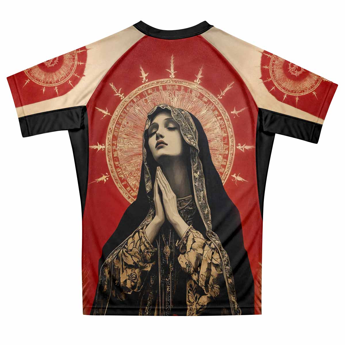 Mother of Sorrows Premium Rash Guard Short Sleeve - back view mockup