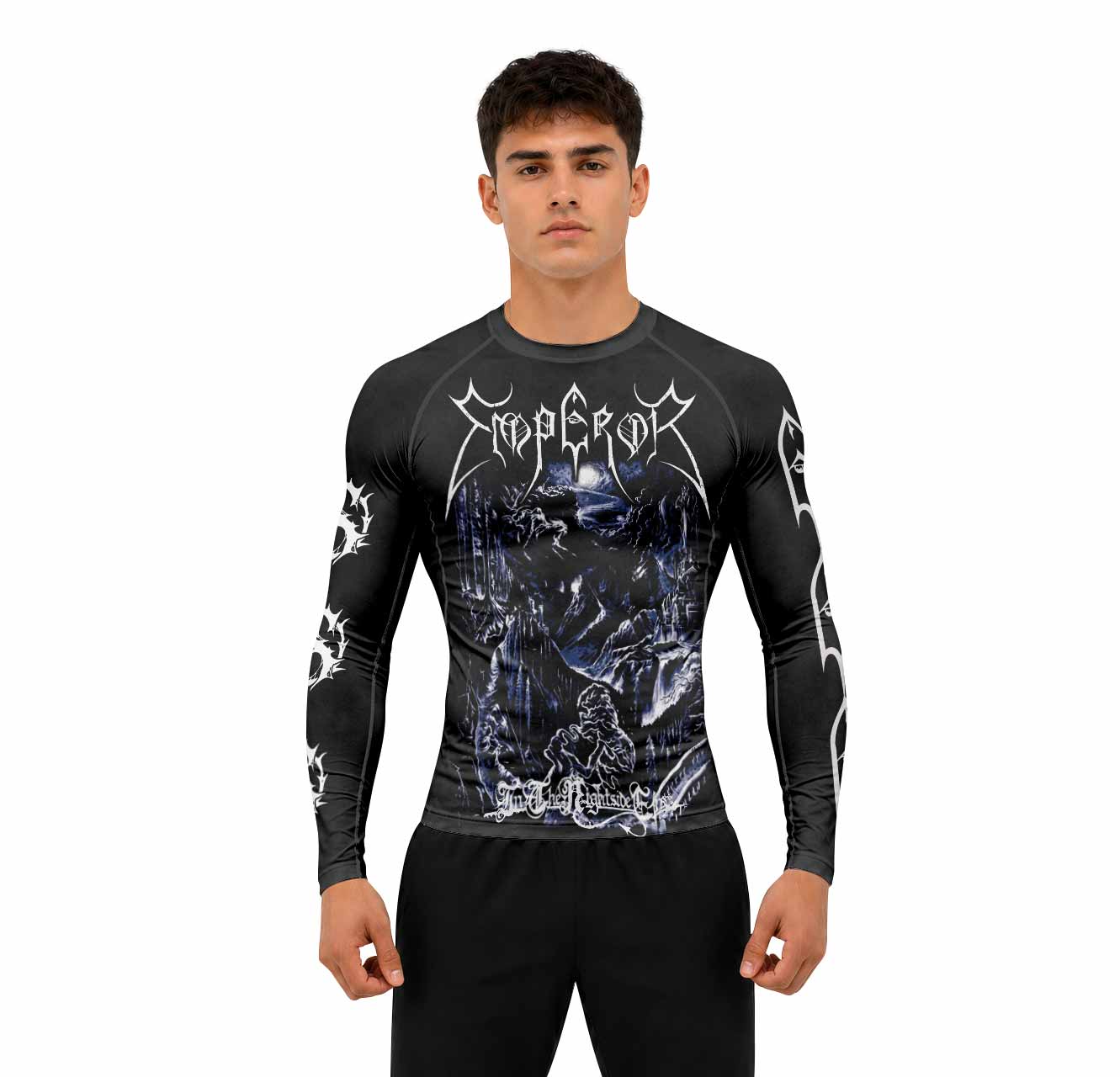 Emperor In the Nightside Eclipse Men's Premium Rash Guard Long Sleeve - lifestyle view