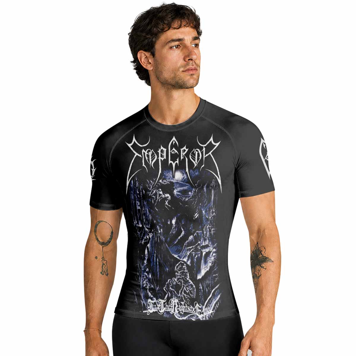 Emperor In the Nightside Eclipse Men's Premium Rash Guard Short Sleeve - lifestyle view