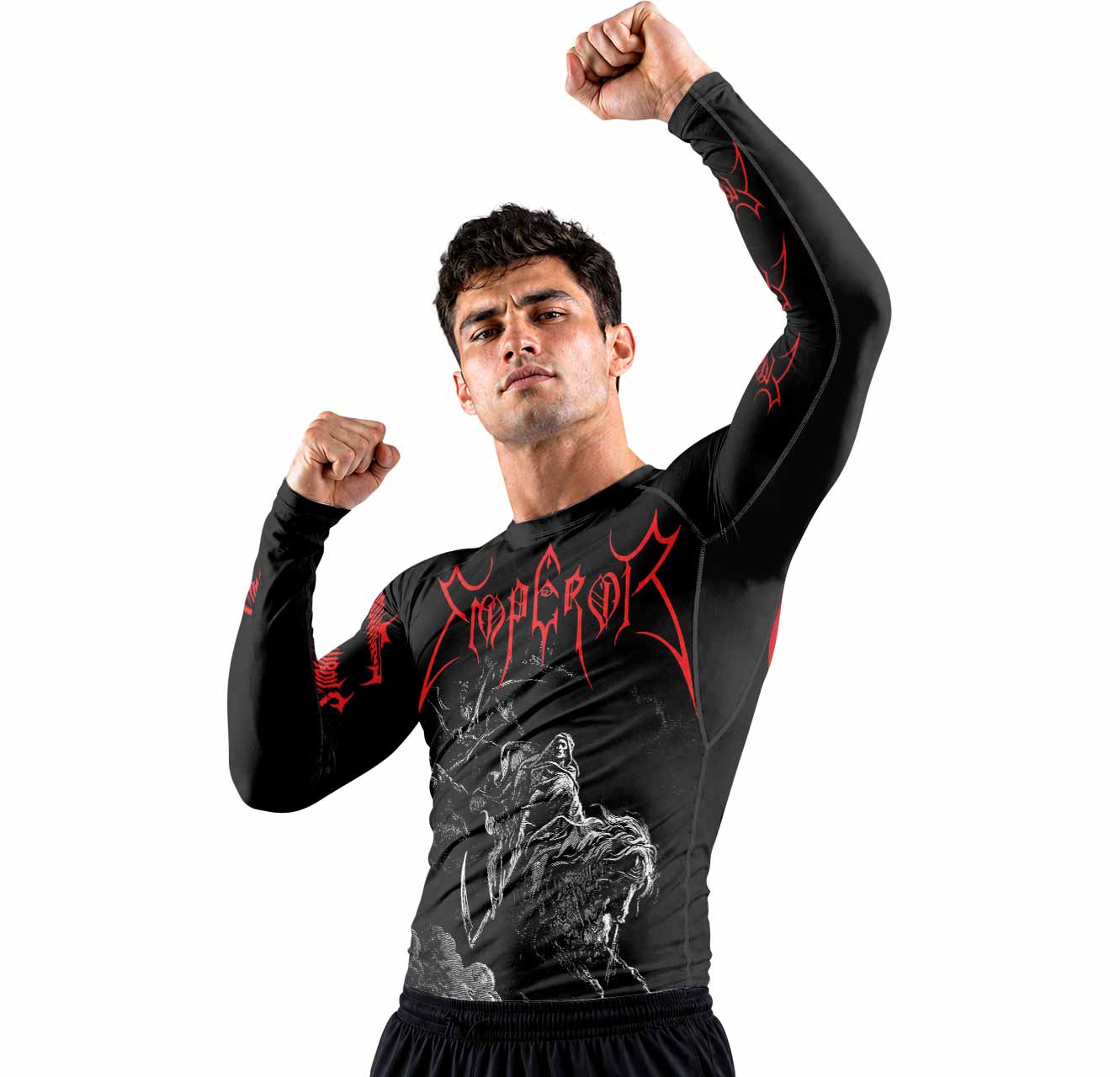 Emperor Wrath of the Tyrant Men's Premium Rash Guard Long Sleeve - lifestyle view