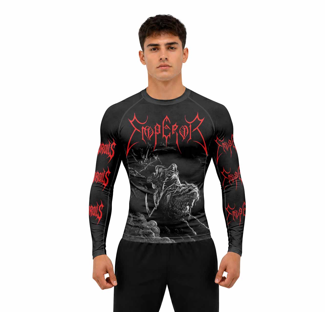 Emperor Wrath of the Tyrant Men's Premium Rash Guard Long Sleeve - lifestyle view
