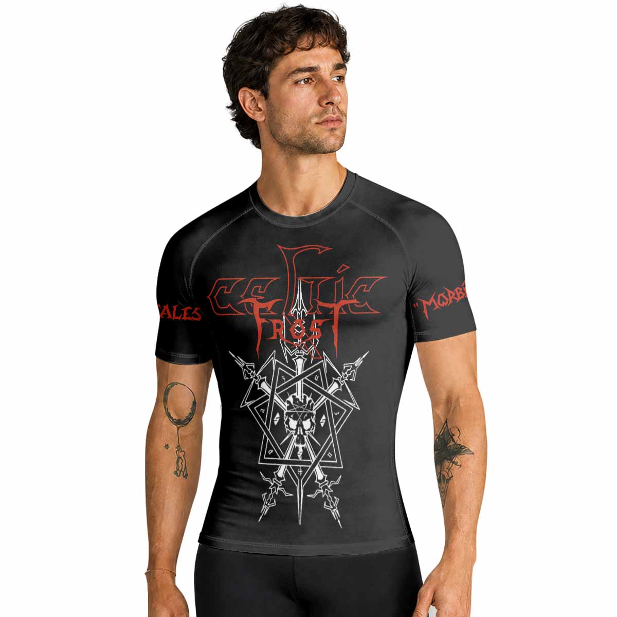 Celtic Frost Morbid Tales Sigil Men's Premium Rash Guard Short Sleeve - lifestyle view