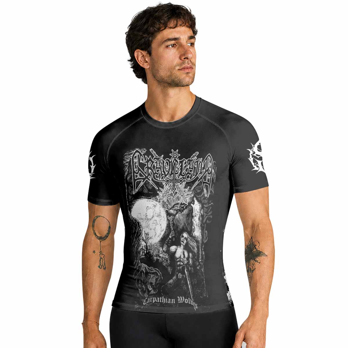 Graveland Carpathian Wolves Men's Premium Rash Guard Short Sleeve - lifestyle view