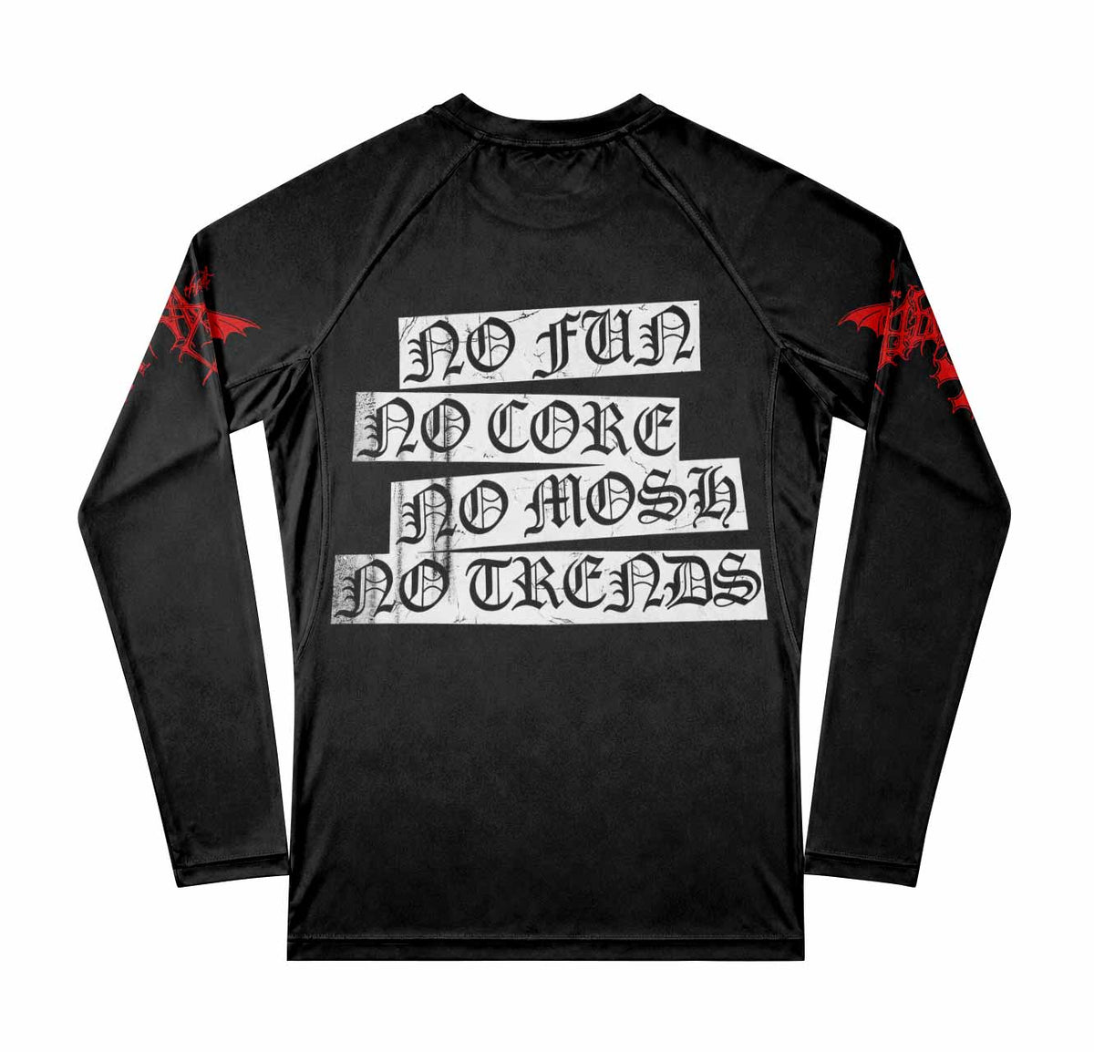 Mayhem Deathcrush No Fun No Core No Mosh No Trends Premium Rash Guard Long Sleeve - back view mockup