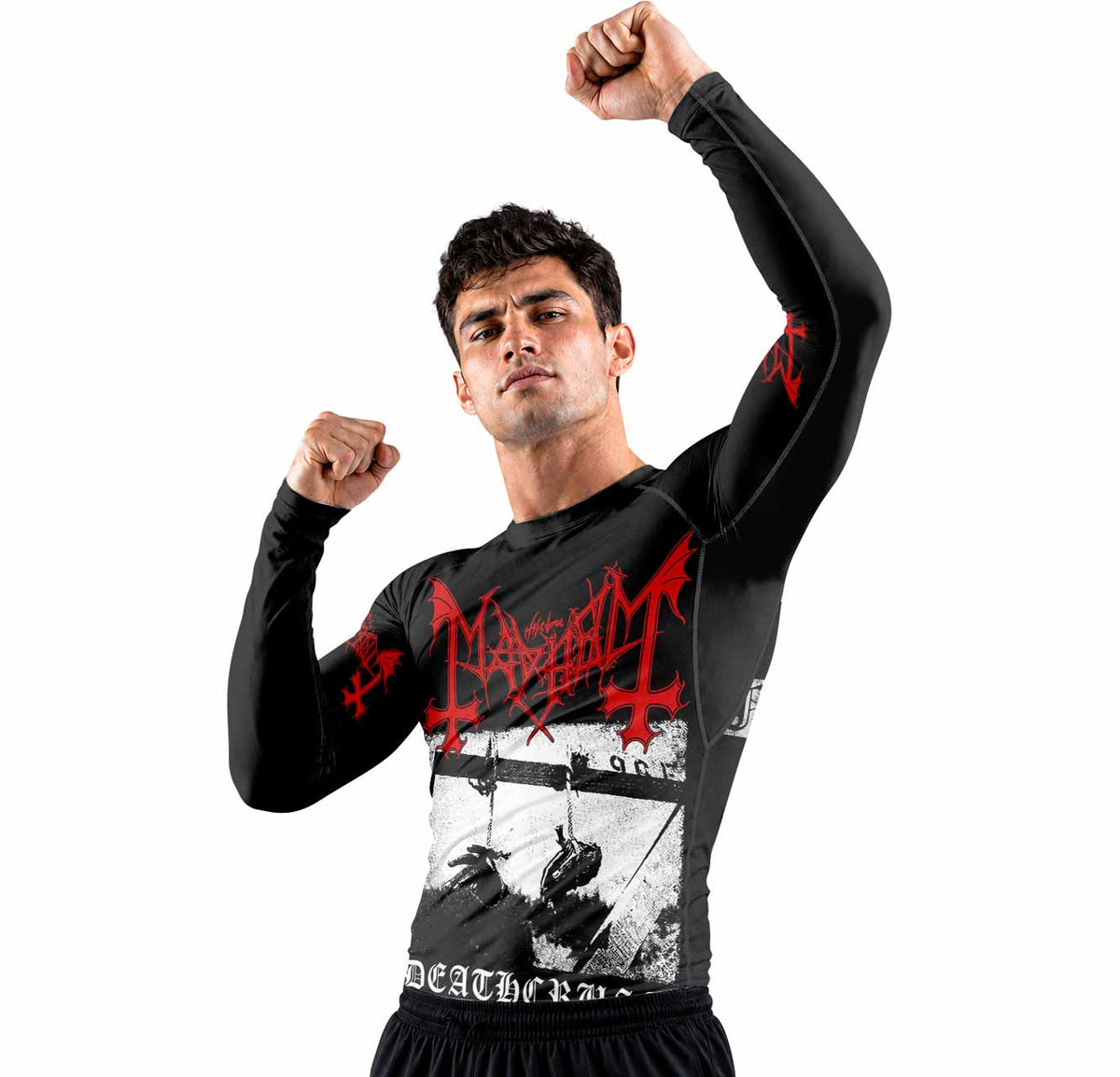 Mayhem Deathcrush No Fun No Core No Mosh No Trends Premium Rash Guard Long Sleeve - men lifestyle view