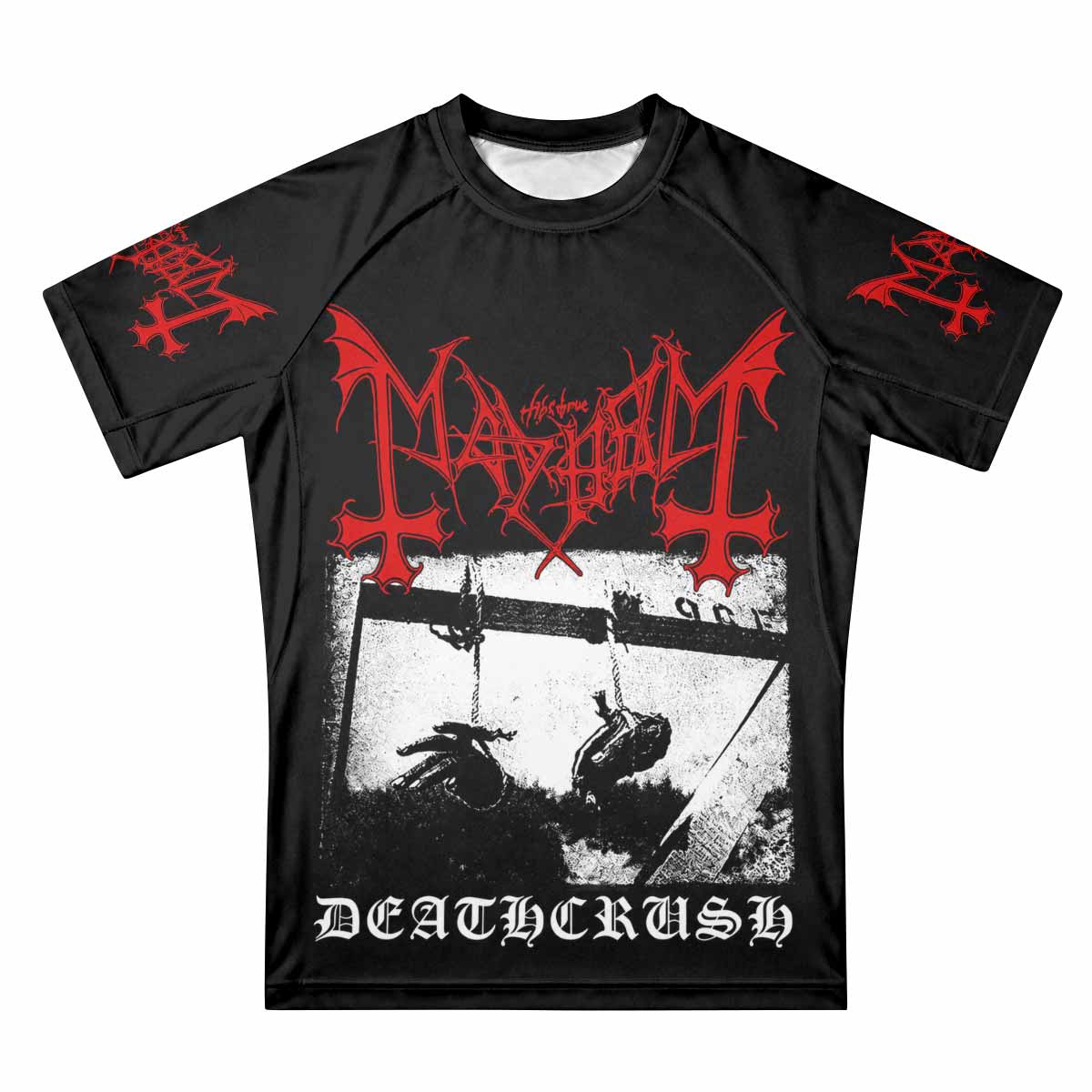 Mayhem Deathcrush No Fun No Core No Mosh No Trends Premium Rash Guard Short Sleeve - front view mockup