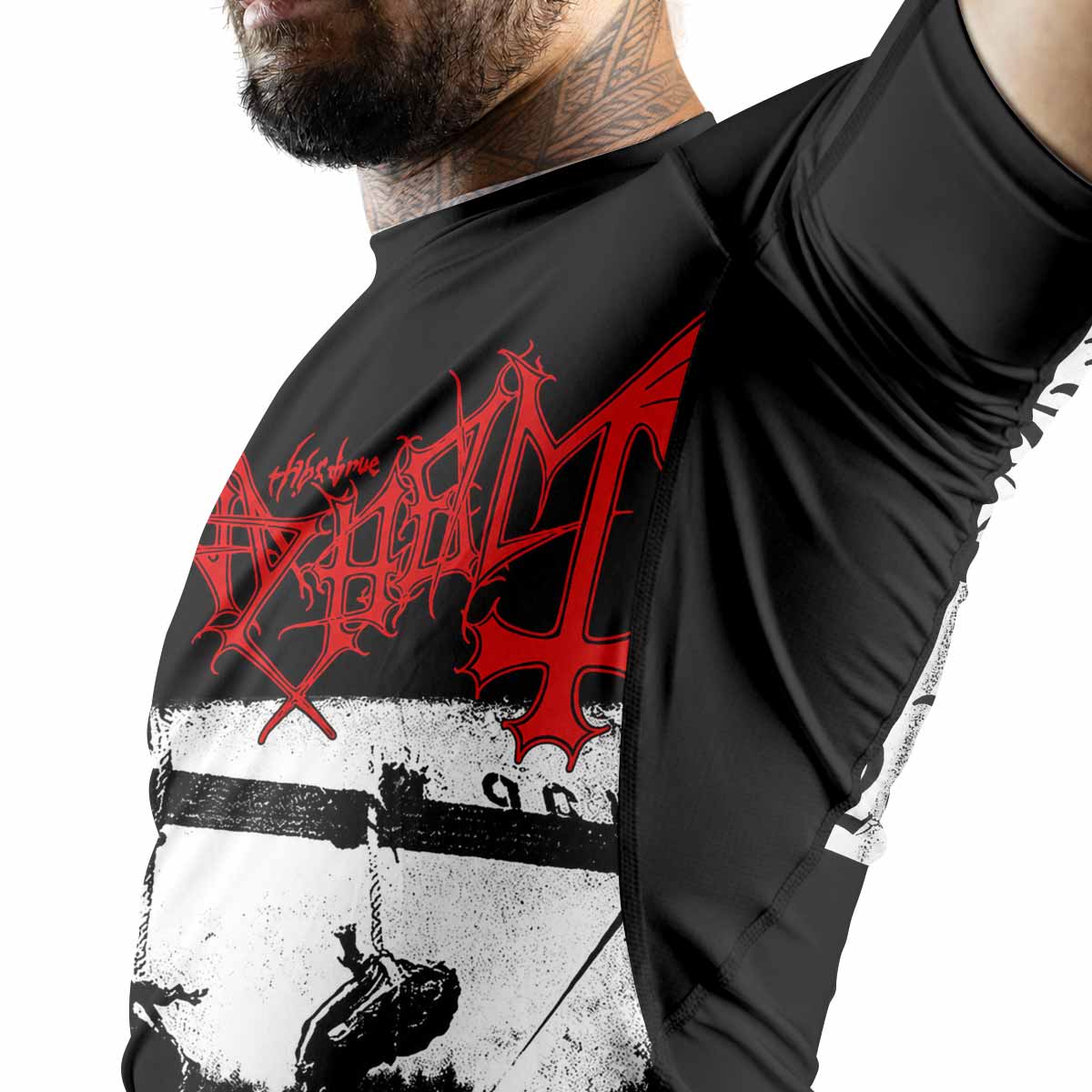 Mayhem Deathcrush No Fun No Core No Mosh No Trends Premium Rash Guard Short Sleeve - men lifestyle view