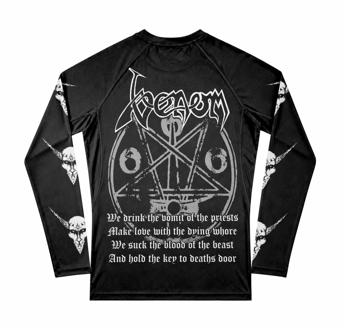 Venom Black Metal Goat Sigil Premium Rash Guard Long Sleeve - back view mockup