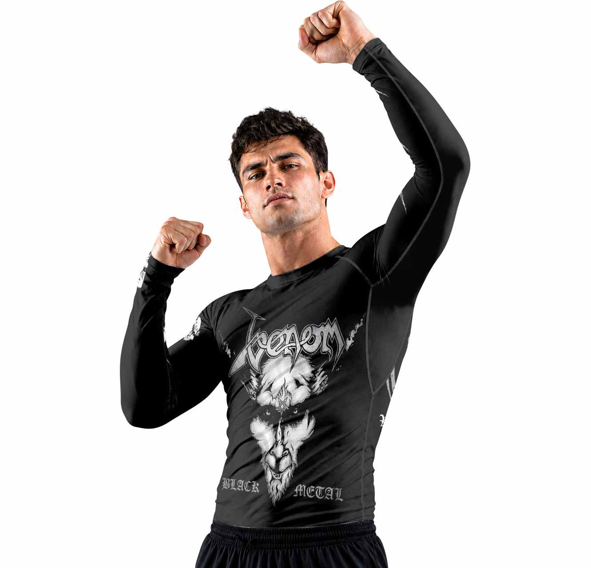 Venom Black Metal Goat Sigil Premium Rash Guard Long Sleeve - men lifestyle view