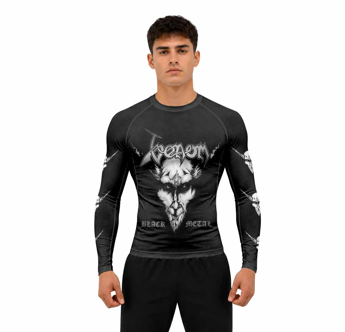 Venom Black Metal Goat Sigil Premium Rash Guard Long Sleeve - men lifestyle view