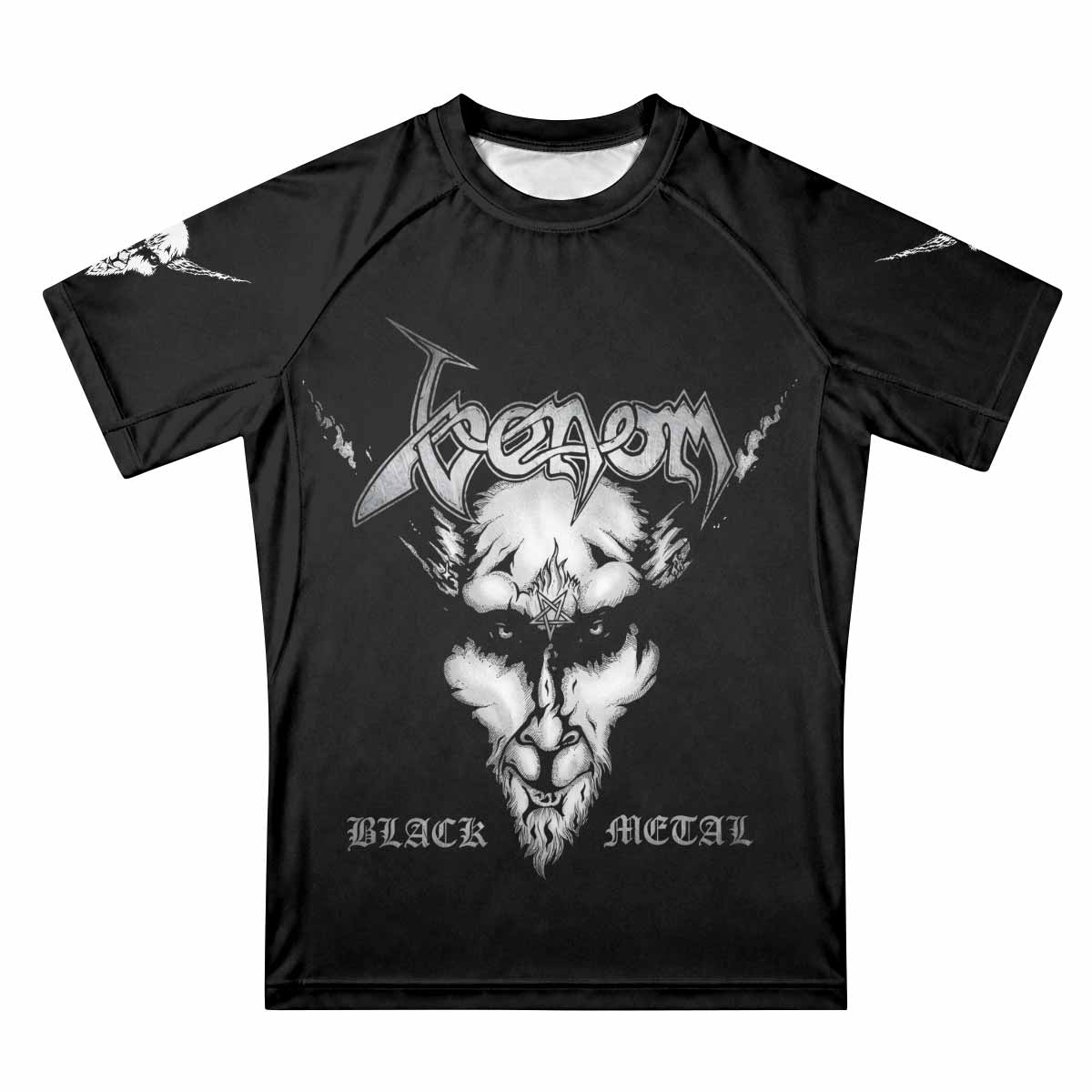 Venom Black Metal Goat Sigil Premium Rash Guard Short Sleeve - front view mockup