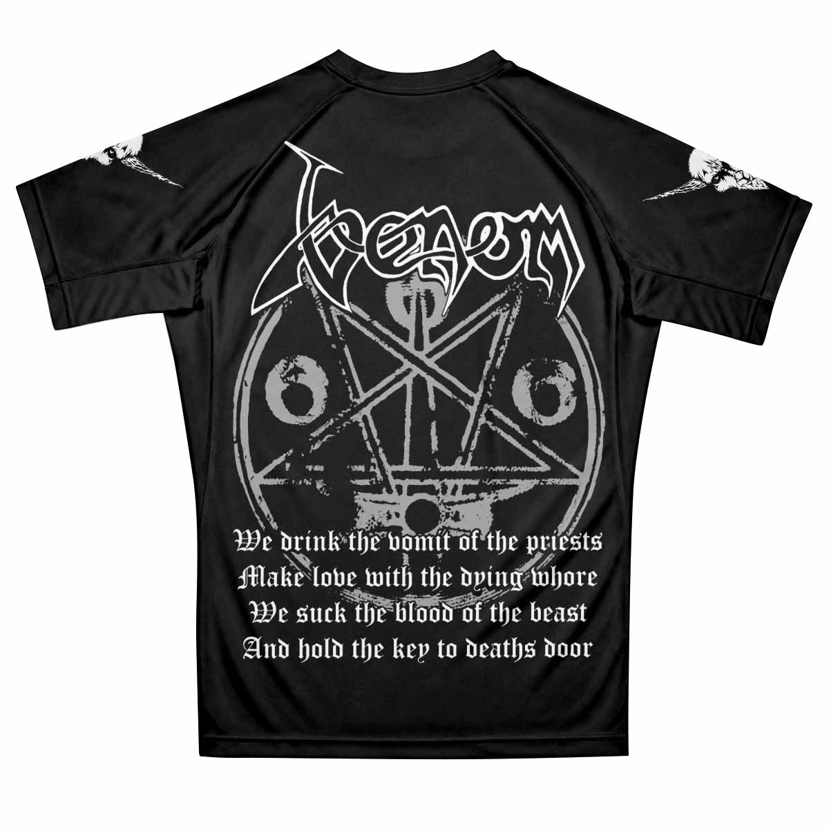Venom Black Metal Goat Sigil Premium Rash Guard Short Sleeve - back view mockup