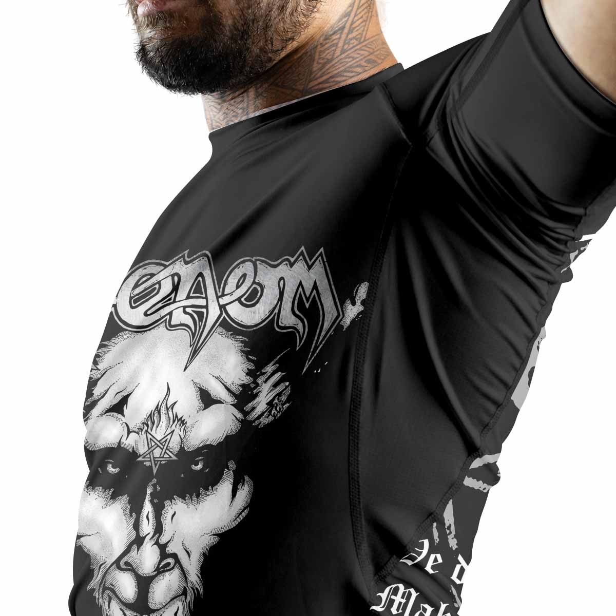Venom Black Metal Goat Sigil Premium Rash Guard Short Sleeve - men lifestyle view