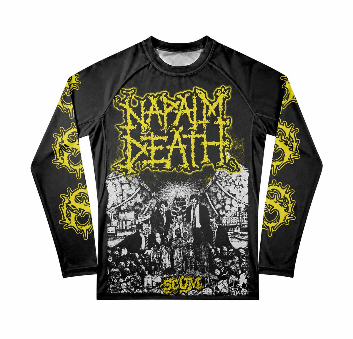 Napalm Death Scum Premium Rash Guard Long Sleeve - front view mockup