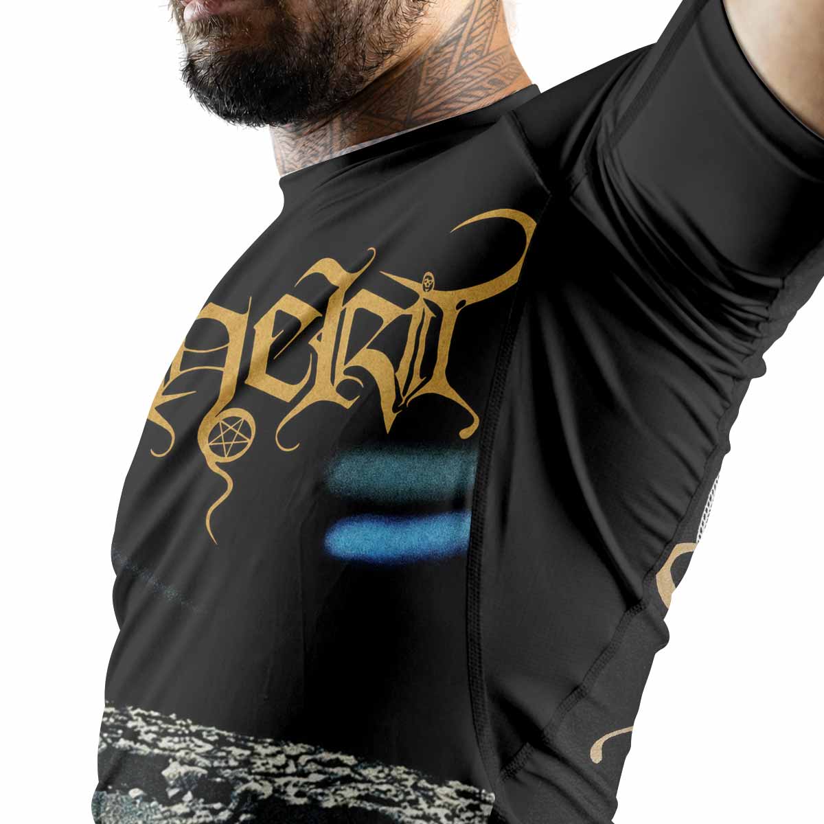 Beherit Drawing Down the Moon Premium Rash Guard Short Sleeve - men lifestyle view