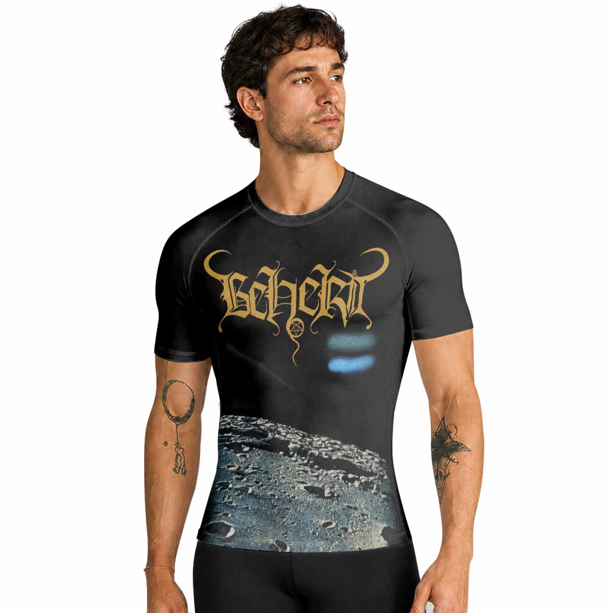 Beherit Drawing Down the Moon Premium Rash Guard Short Sleeve - men lifestyle view