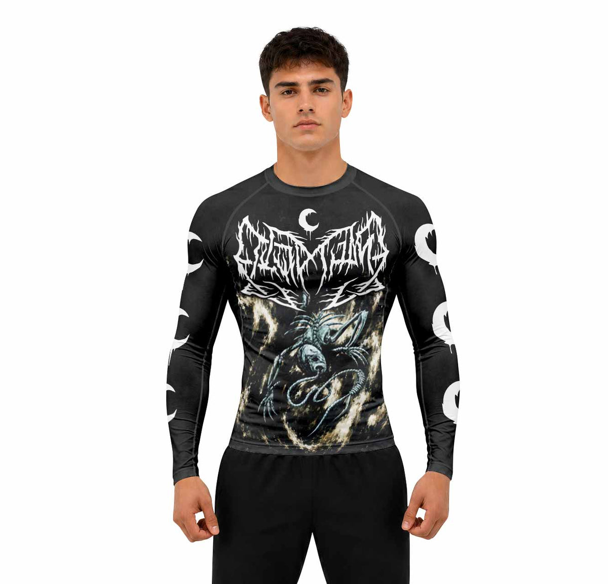 Leviathan A Silhouette in Splinters Premium Rash Guard Long Sleeve - men lifestyle view
