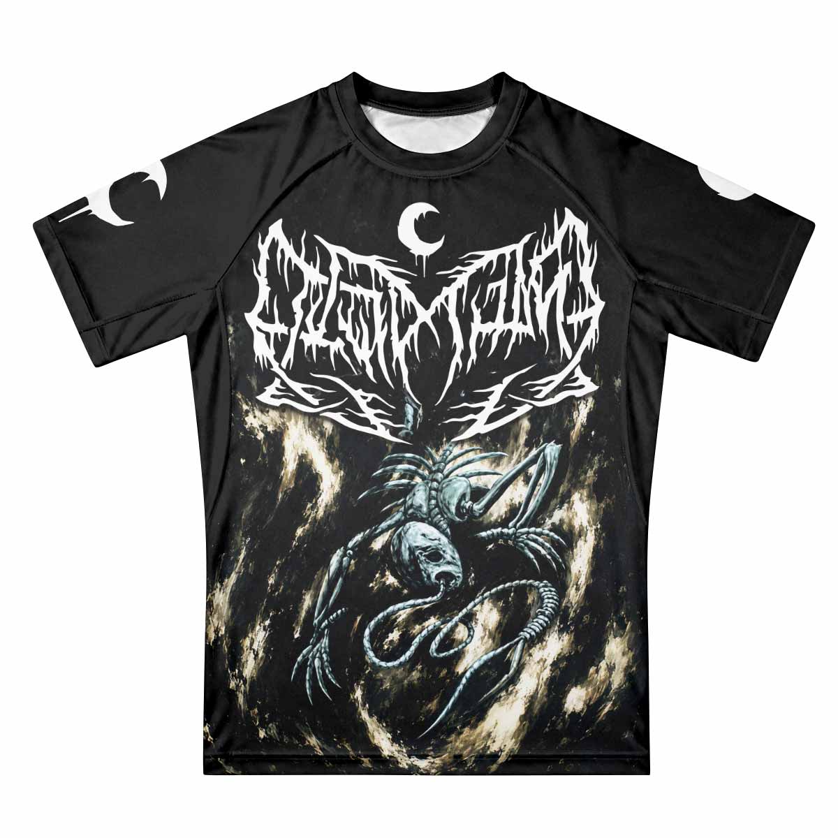 Leviathan A Silhouette in Splinters Premium Rash Guard Short Sleeve - front view mockup