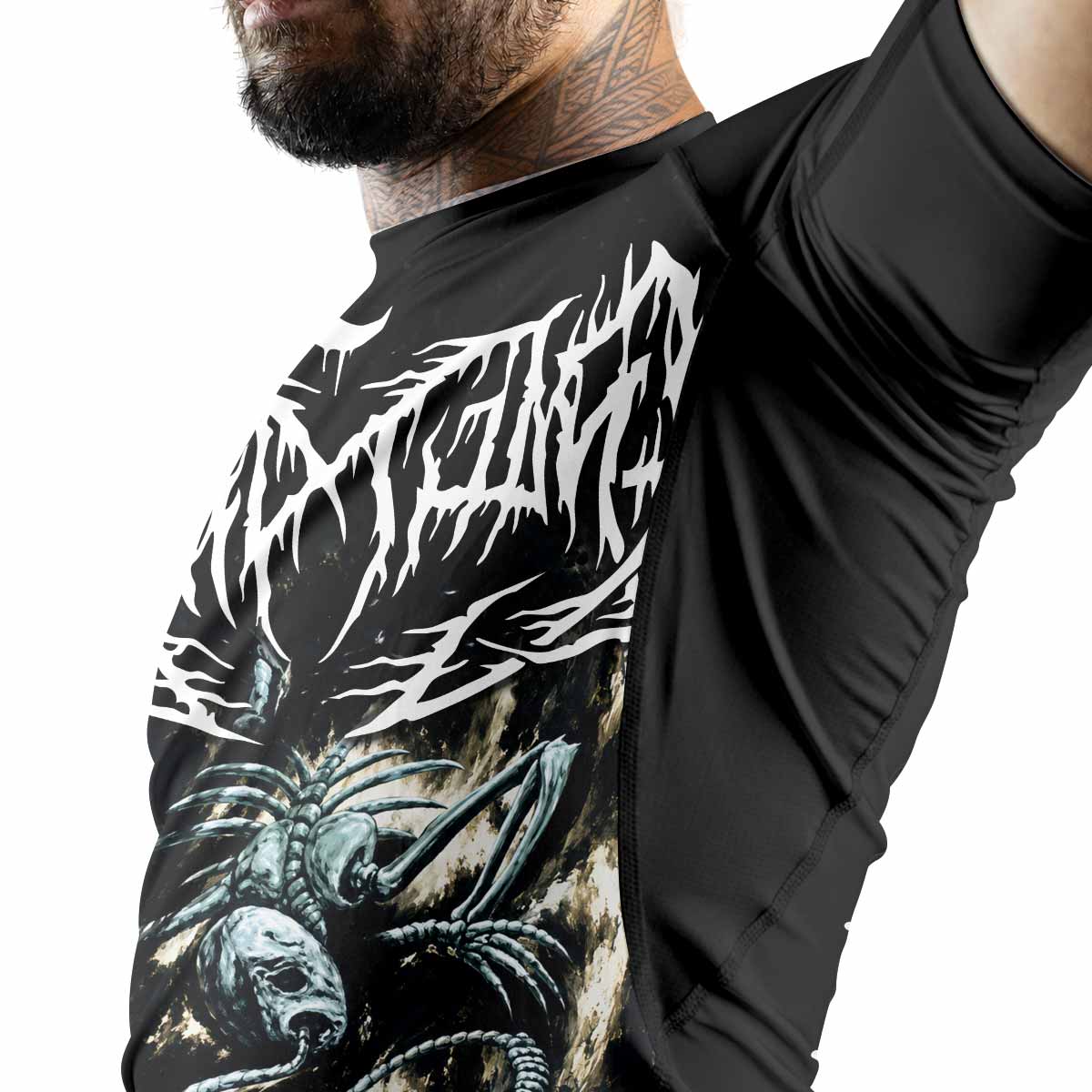 Leviathan A Silhouette in Splinters Premium Rash Guard Short Sleeve - men lifestyle view
