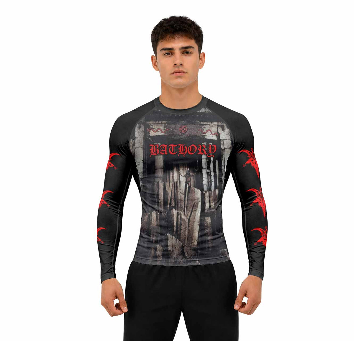 Bathory Under the Sign of the Black Mark Premium Rash Guard Long Sleeve - men lifestyle view