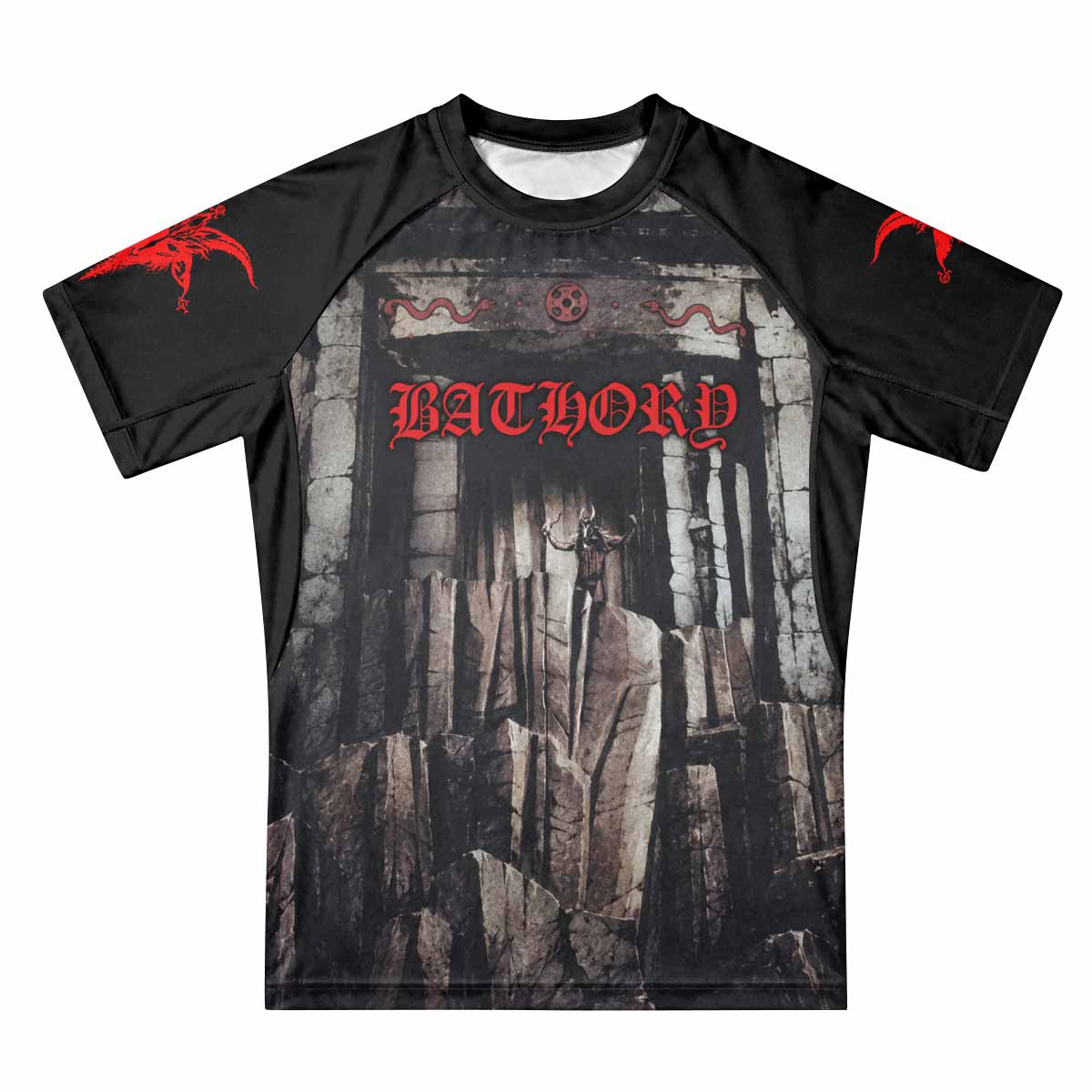 Bathory Under the Sign of the Black Mark Premium Rash Guard Short Sleeve - front view mockup