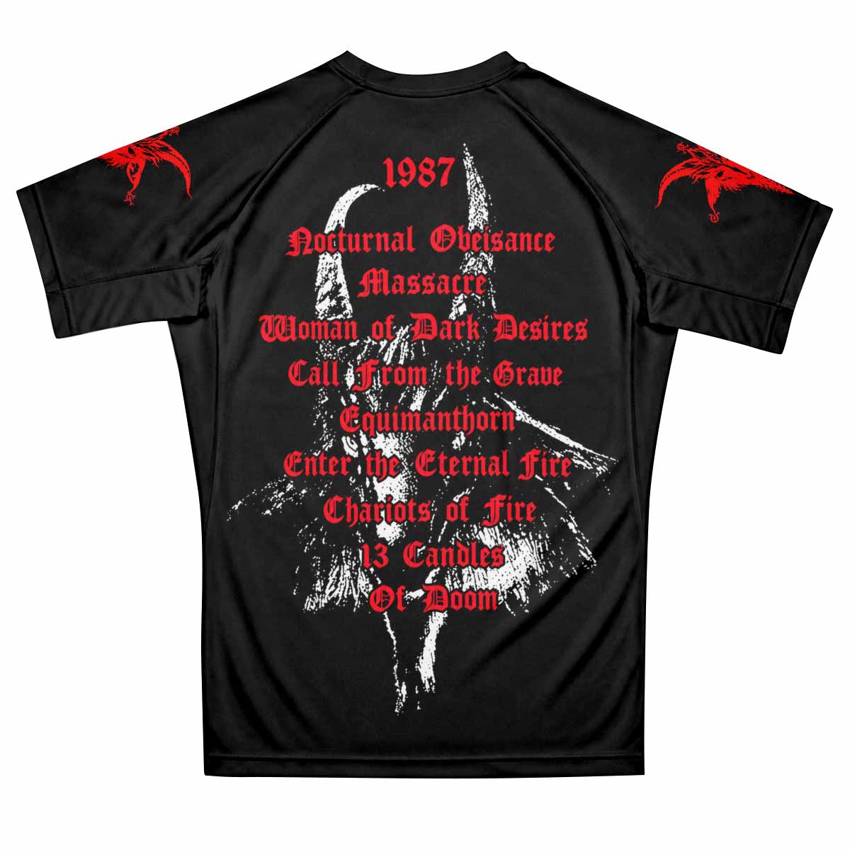 Bathory Under the Sign of the Black Mark Premium Rash Guard Short Sleeve - back view mockup